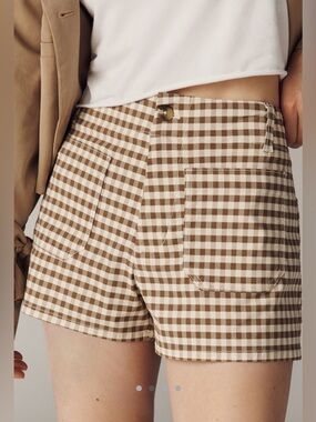 NWT Anthropologie Maeve Colette Shorts Ivory Tan Brown Gingham Pattern SZ 27